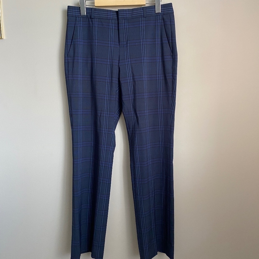 Banana Republic LOGAN Women's Wool Blend Blue Plaid Dress Pants Size‎ 2